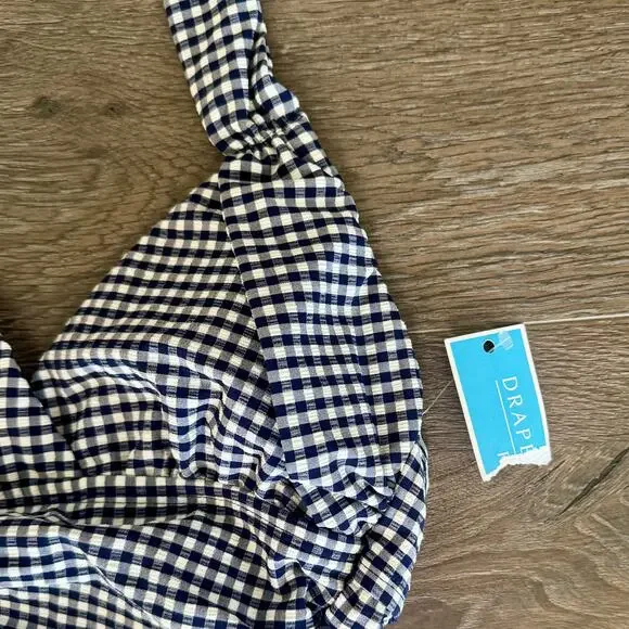Draper James RSVP Preppy Gingham Swimsuit Ruched Halter Xsmall NEW - Picture 4 of 11